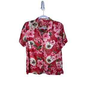 Caribbean Joe Floral Short Sleeve Button Front Hawaiian Camp Shirt Vacation M